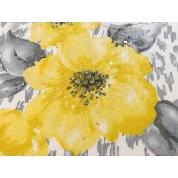 Alfred Dunner Sweater Top XL White Gray Animal Print Yellow Floral Cotton - Picture 8 of 9